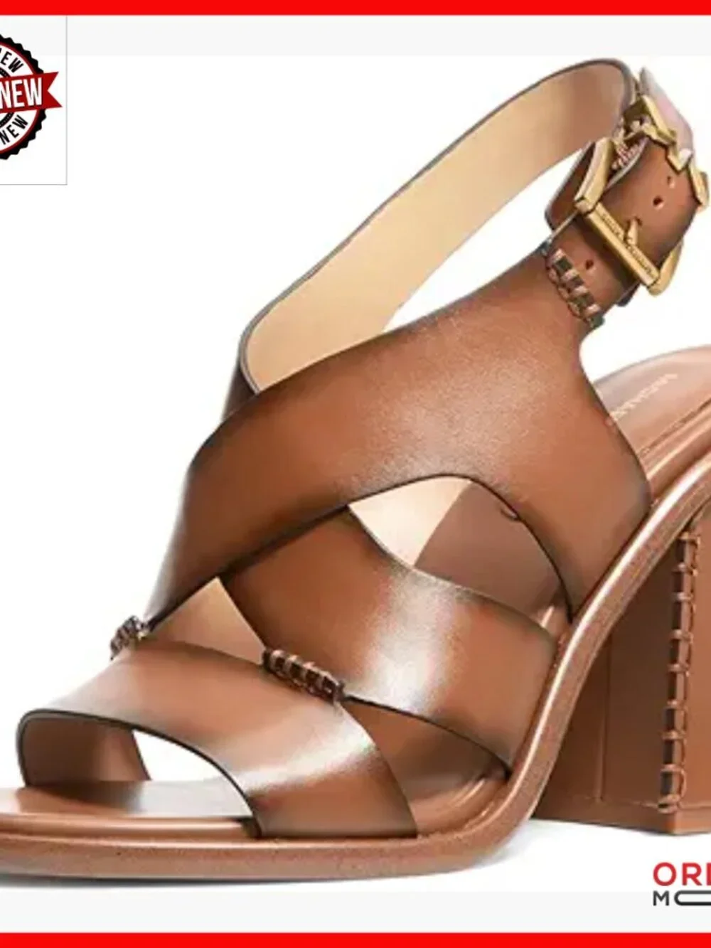 Leather Block Heel Sandals with Crisscross Strap and Padded Footbed